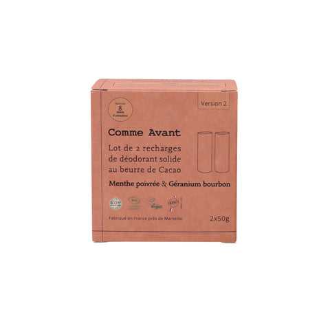 Déodorant Solide Bio au beurre de cacao - Géranium & Menthe Poivrée